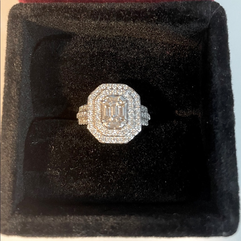 Emerald Cut Promise/Engagement Ring - Illusion Setting